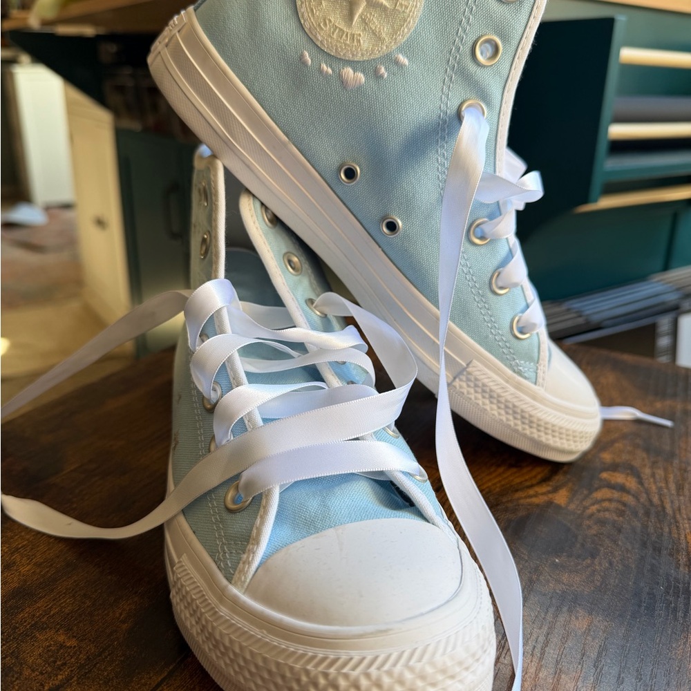 Light Blue High-Top Sneakers - Picture 4 of 16
